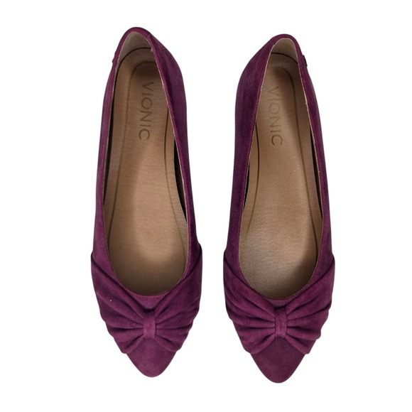 Vionic Shoes - LIKE NEW Vionic Gramercy Plum Purple Suede Pointed Toe Bow Ballet Flats Womens 5
